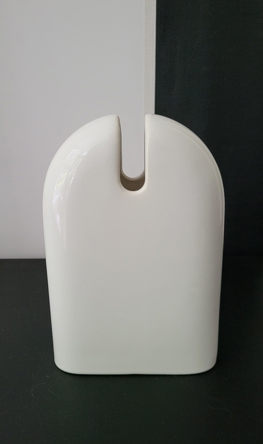 Post-Modern ceramic white vase by Sircart Italy. Design by Pino Spagnolo.