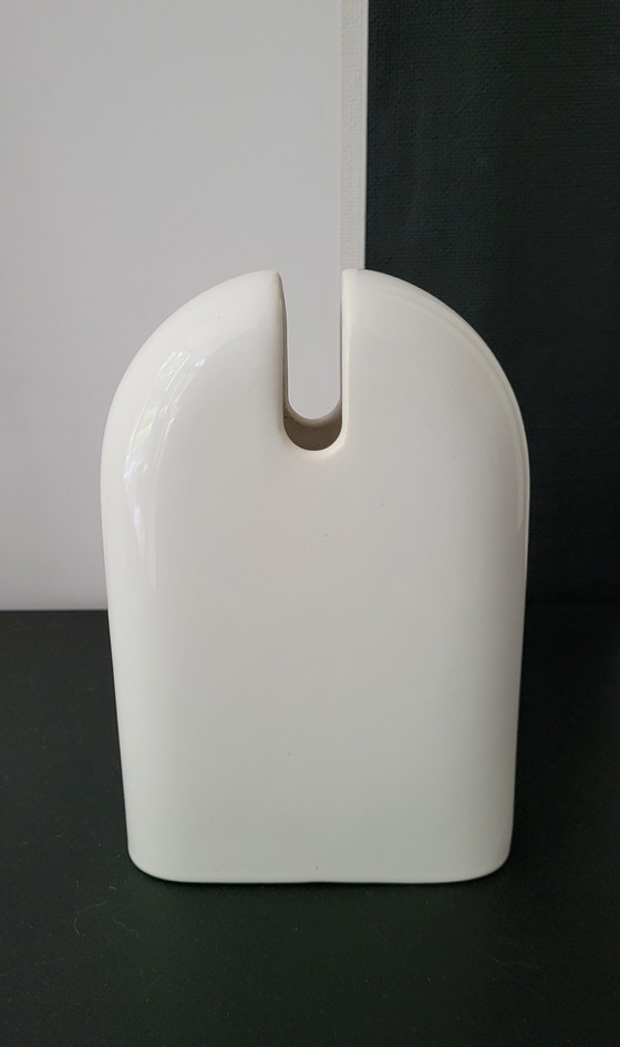 Image 1 of Post-Modern ceramic white vase by Sircart Italy. Design by Pino Spagnolo.