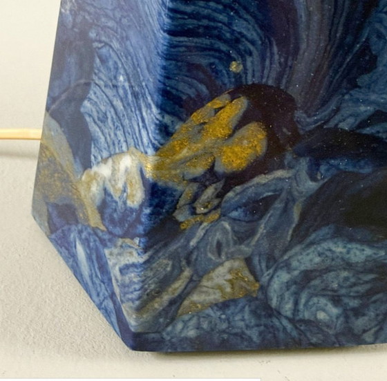Set of 2 Italian 'Prisma' Table Lamps, Blue Marble & Opal Glass, Postmodern circa 2000 (photo 4 of 5)