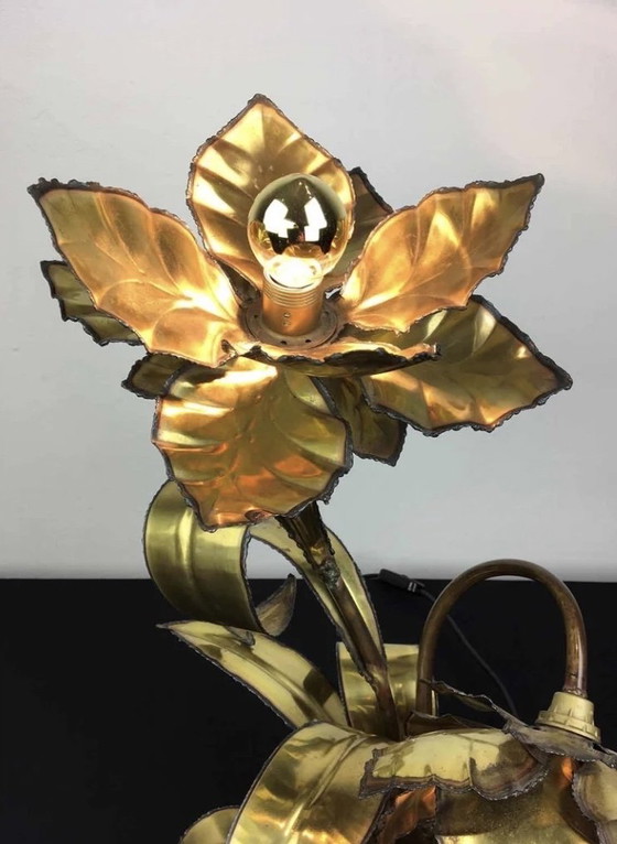 Image 1 of Maison Jansen Tischleuchte mit Blumenmuster aus den 1970er Jahren