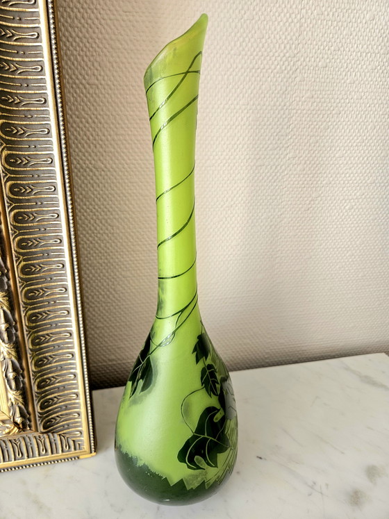 Image 1 of Large Art Nouveau Soliflore Vase Signed BENDOR Multi-layered Glass Acid-Etched Collector's Item 35cm