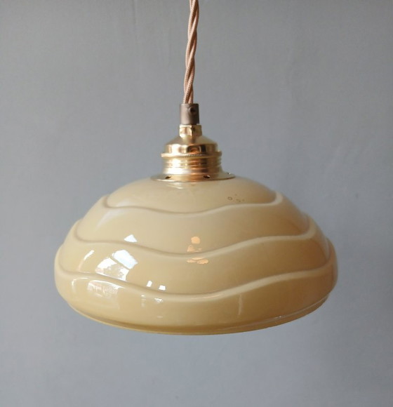Image 1 of Set (2) Antique ceiling lamps in pastel brown/yellow color.