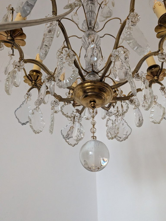 Elegante kristallen kroonluchter met 8 lampen (circa 1920) – Crystal, Glass (photo 3 of 6)