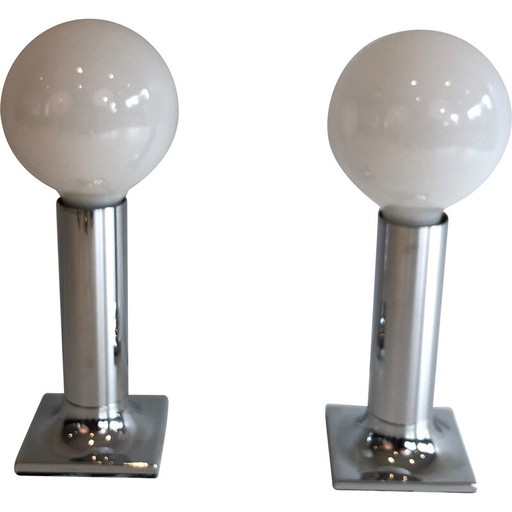Serie di lampade da parete vintage in cromo e bianco opalino, 1970