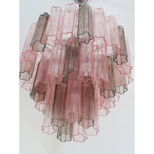 Contemporary Fume’ and Pink “Tronchi” Murano Glass Chandelier