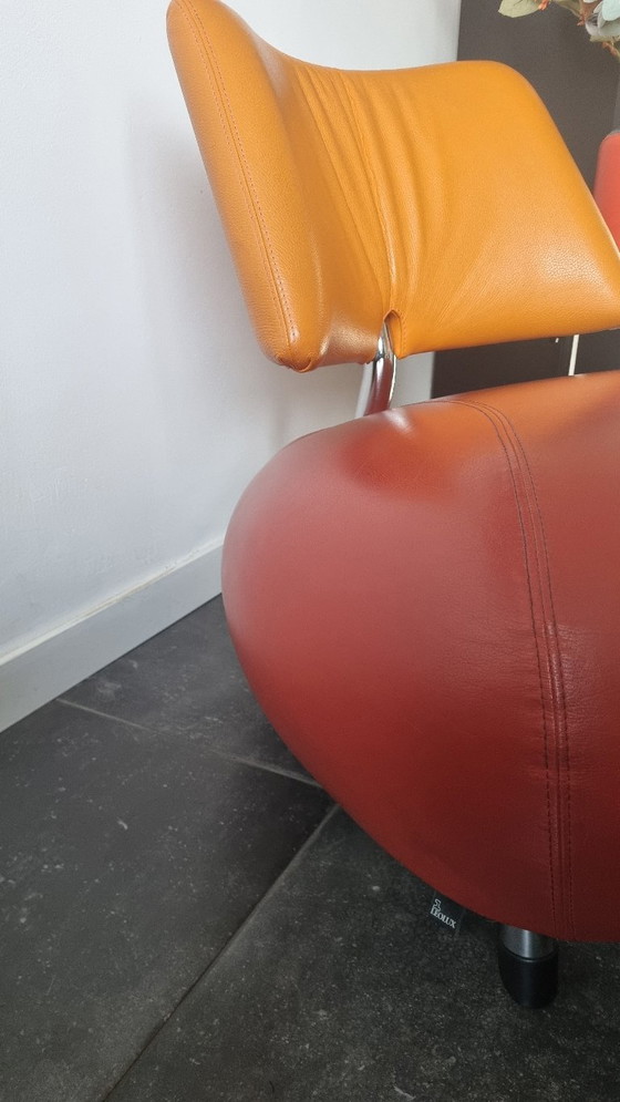 Image 1 of Leolux Palone en cuir rouge et orange doux