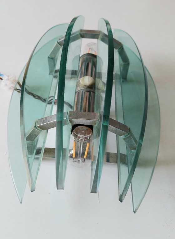 Image 1 of Par de apliques de pared italianos de cristal turquesa de Veca, 1970