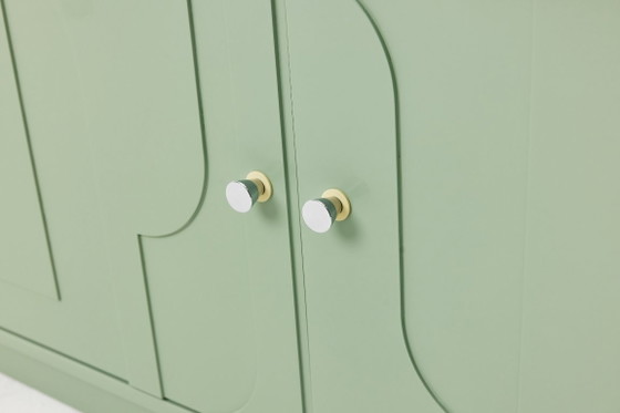 Vintage Sideboard, Wood, Relief, Pastel Green, High-Gloss Finish, 1970s (photo 5 of 15)