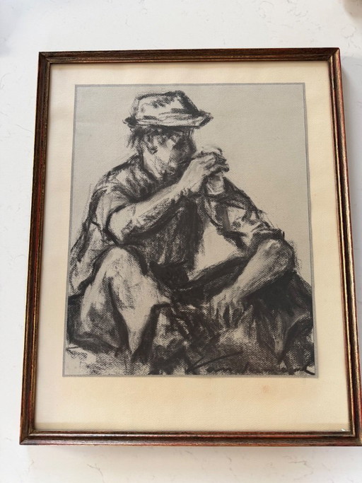 Dessin au fusain, Homme avec chapeau