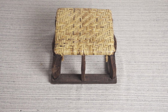 Antieke Siheyuan-kruk, Chinese geweven houten theehuisbank, primitieve Aziatische volkskunst voetenbank (photo 7 of 28)