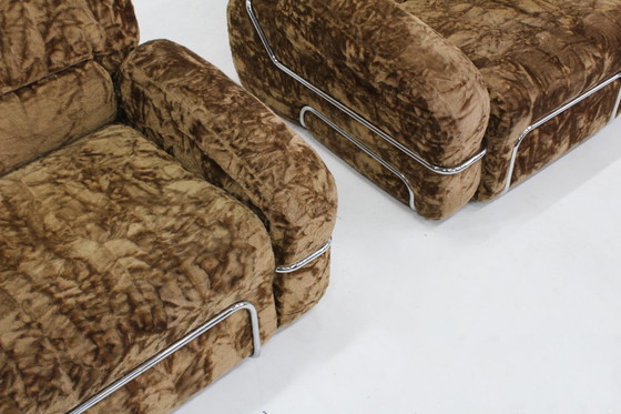 Image 1 of Set of vintage Italian armchairs in chrome and velvet from the 1970s