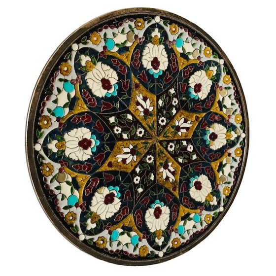 Image 1 of Piatto decorativo in ottone vintage cloisonné mandala anni '70