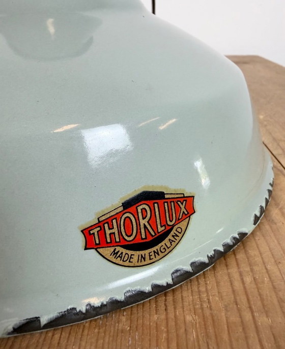 Image 1 of Industriële grijze geëmailleerde hanglamp van Thorlux uit de jaren 60.