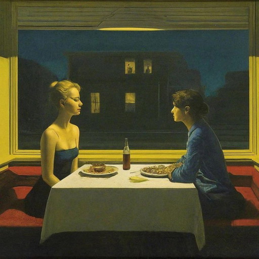 Edward Hopper----Dimmlight Dinner   (op canvas)