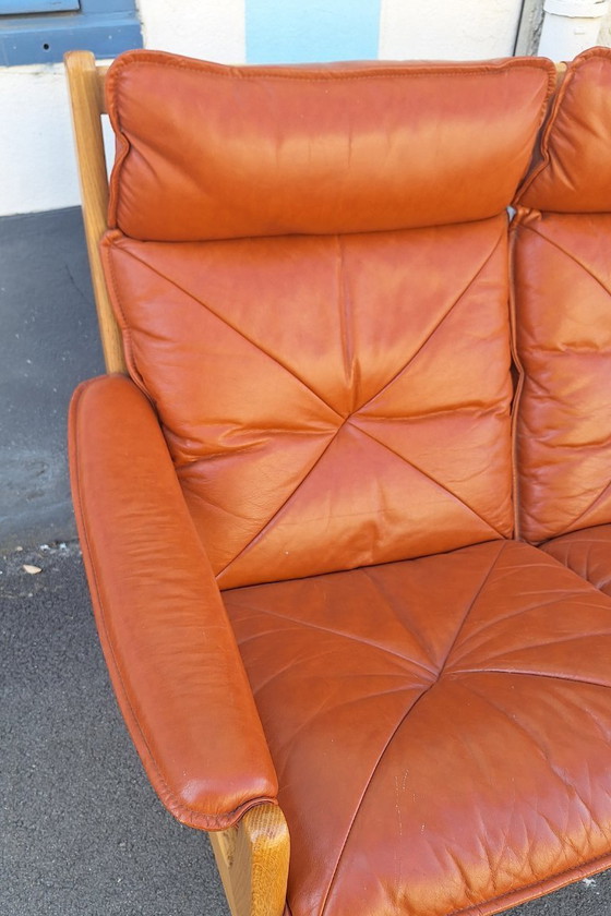 Image 1 of Banquette scandinave en bois et cuir par Soda Galvano pour Liebe Mobel