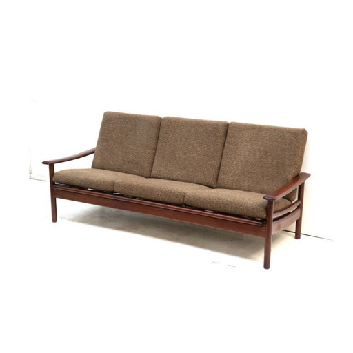 Divano vintage a 3 posti in teak, design danese, risalente agli anni '60.