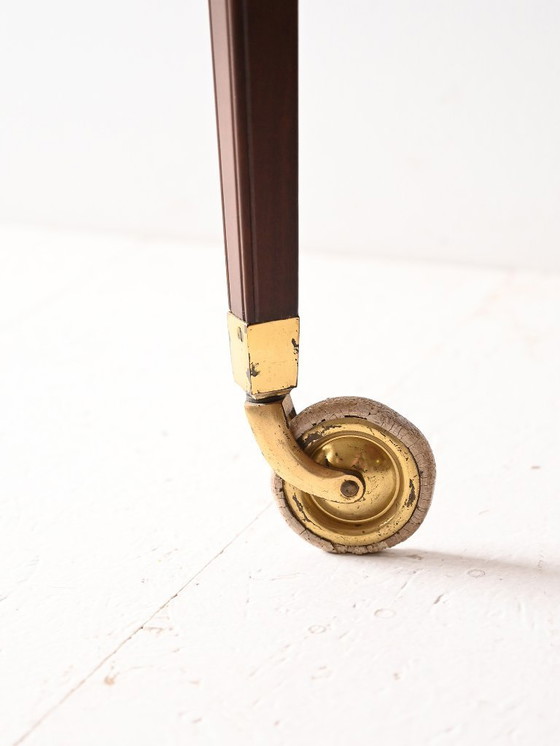 Image 1 of Carrello vintage scandinavo in mogano degli anni '40 con dettagli in ottone