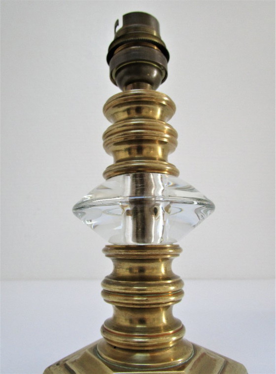 Image 1 of vintage opaline crystal bronze lamp