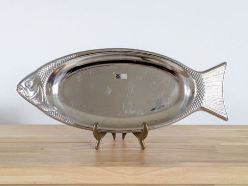 Plato vintage para servir pescado WMF Cromargan, vajilla alemana de acero inoxidable
