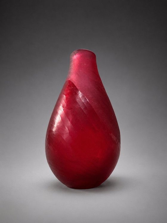 Image 1 of Ruby Red Studio Glass Vase | Satin & Cut Finish | 10.5 cm