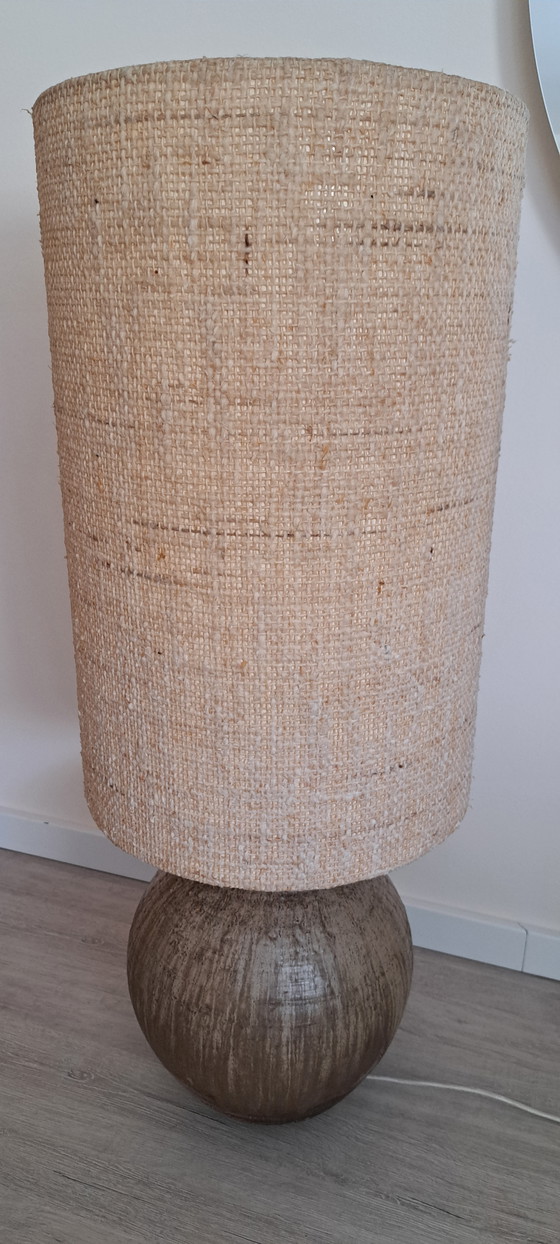Krösselbach XL Ceramic Table Lamp – 1970s Mid-Century Studio Pottery With Linen Shade – Stehleuchten, Canvas (photo 3 of 7)