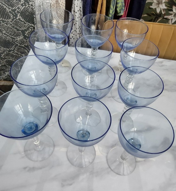 Image 1 of set di 12 bicchieri da dessert vintage Luxor Bi-col Zaffiro blu