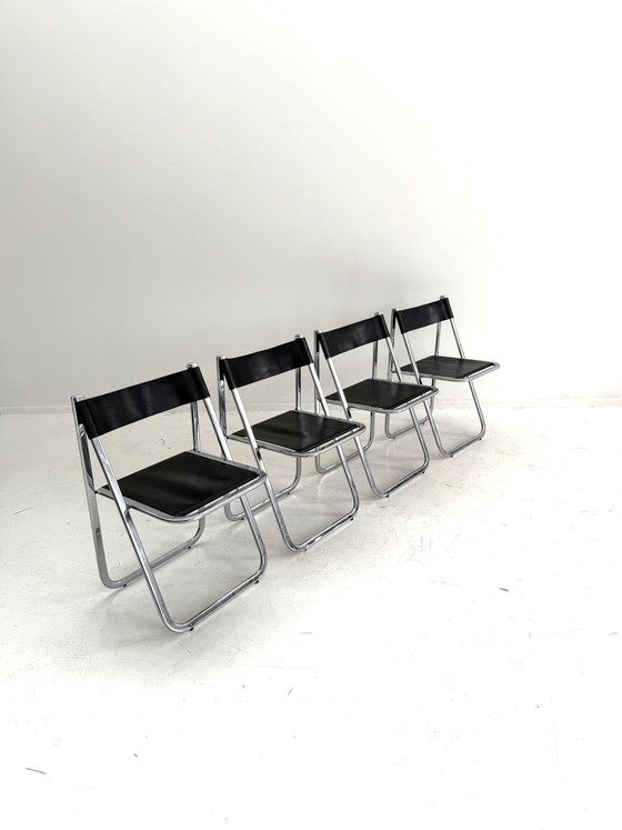 4x Vintage ‘Tamara’ Klapstoel, Arrben Italy ‘80 – Klapstoelen, Chrome, Leather (photo 13 of 13)