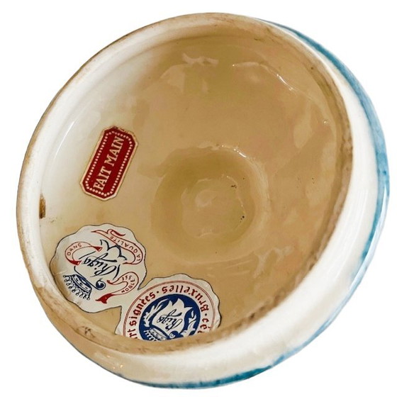 Image 1 of Bonbonnière vintage Rigo Majolica peinte à la main, à couvercle fleuri, années 1950