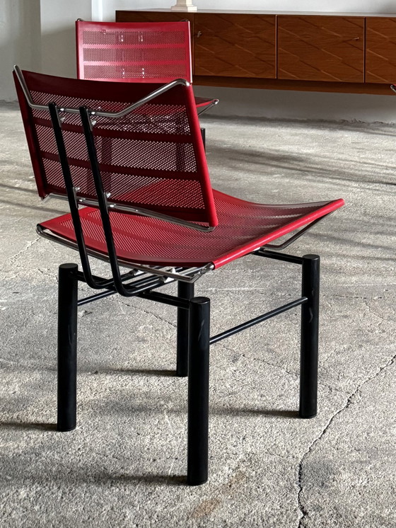 Image 1 of 2x HANS ULLRICH BITSCH DÜR KUSCH&CO. SEDIE “SERIE 8600” METALLO ROSSO NERO ANNI '80