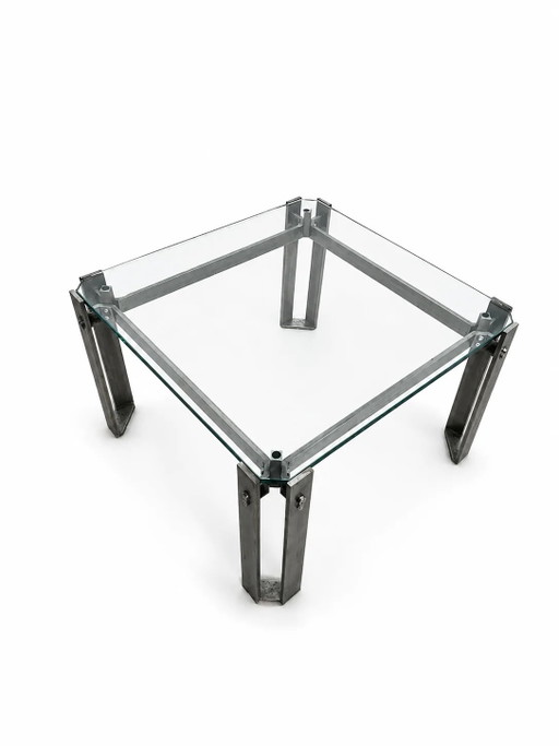 Brutalistische salontafel / metaal glas / jaren 80 / zwaar