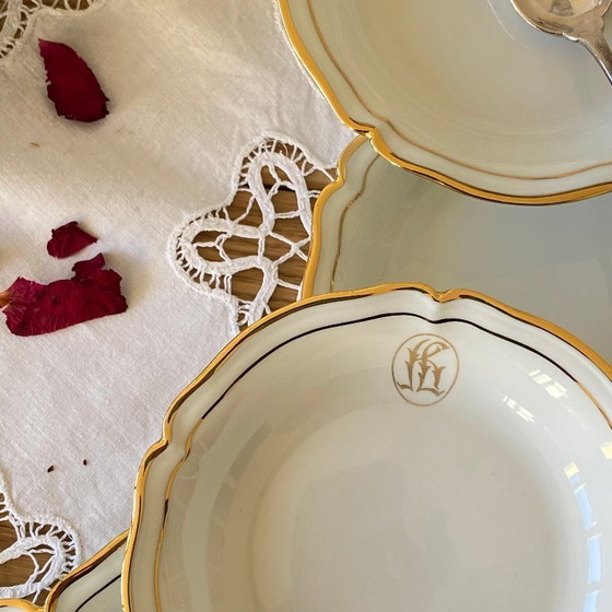 Image 1 of Dessert service with 12 small bowls and a salad bowl, antique Limoges porcelain, Lafarge & Cie