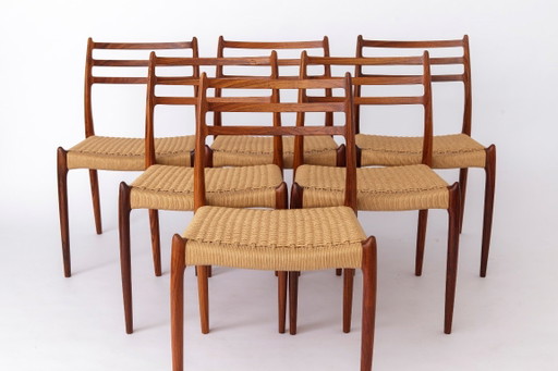 4 van de 6 Niels Otto Moller Model 78 stoelen | Palissanderhout | Jaren 60 | Opnieuw bekleed | Wereldwijde verzending |