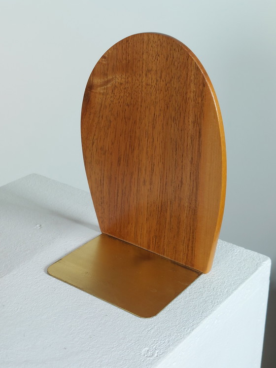 Image 1 of 2 x Vintage Mid - Century bookend brass wood