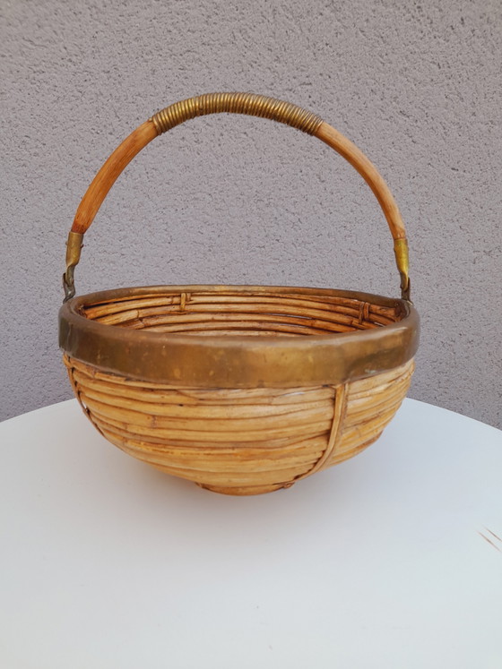 Cesto in rattan e ottone, 1970 – Oggetti decorativi, Brass (photo 9 of 12)