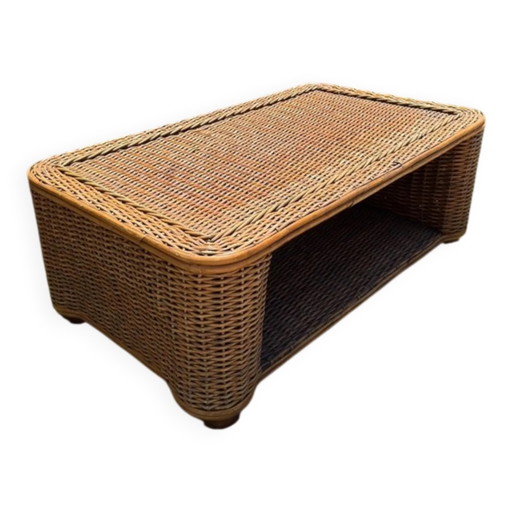 Geflochtener Rattan-Couchtisch - 1970er Jahre