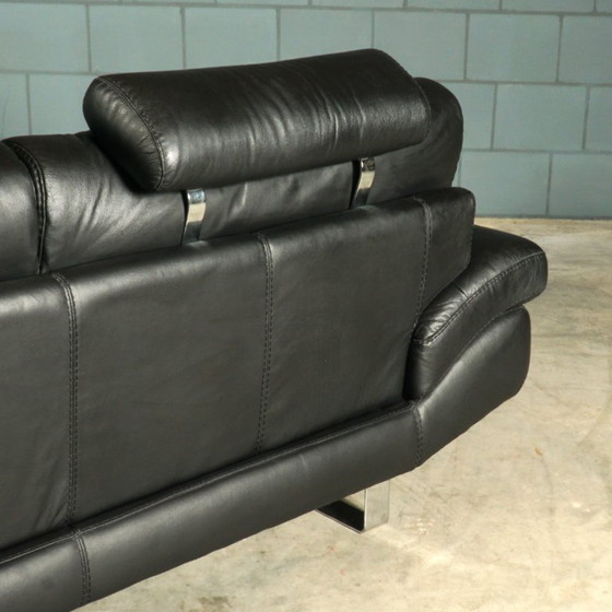 Image 1 of LaNouva Sitzgruppe – Dreisitzer-Sofa mit Zweisitzer-Sofa – schwarzes Leder