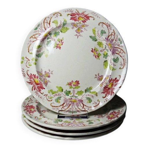 4 antike Dessertteller Longchamp Daisies Ironstone polychrom