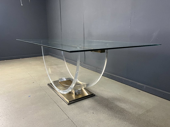 Image 1 of Vintage lucite and brass dining table, 1970s