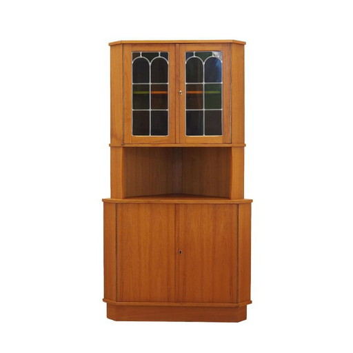 Danish Teak Corner Display Cabinet From The 1960s With Leaded Glass Doors