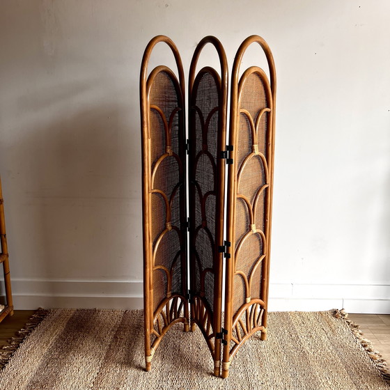 Image 1 of Cloison de séparation en rotin et bambou vintage