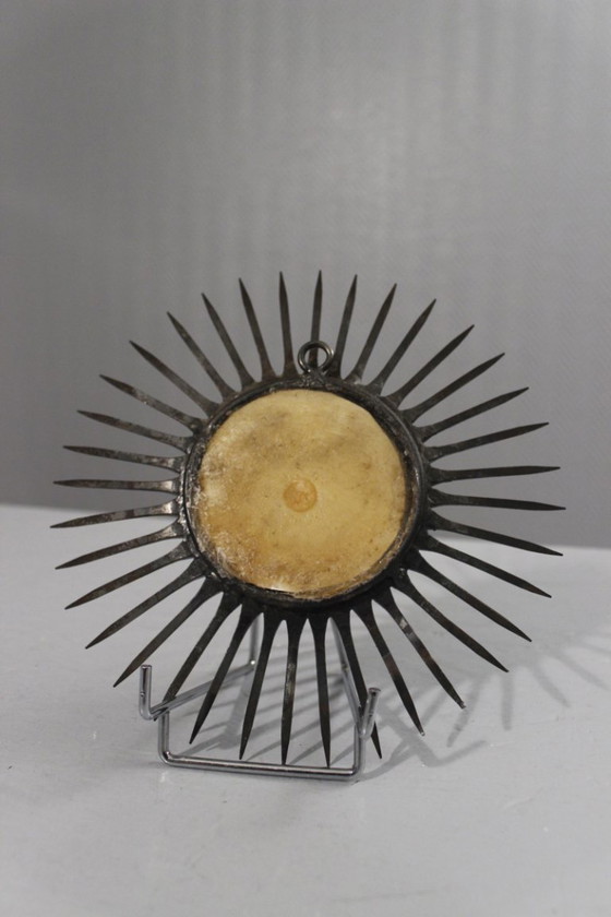 Image 1 of Brutalistische ijzeren spiegel uit circa 1950. Brutalistisch modernistisch ontwerp.