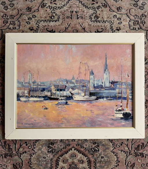 Dipinto ad olio marino nei toni del rosa