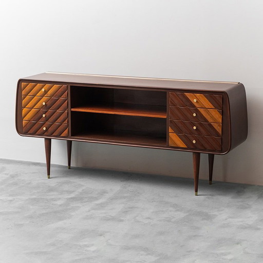 VINTAGE HOUTEN DRESSOIR MET MESSING DETAILS UIT DE JAREN 60 MODERN ANTIEK
