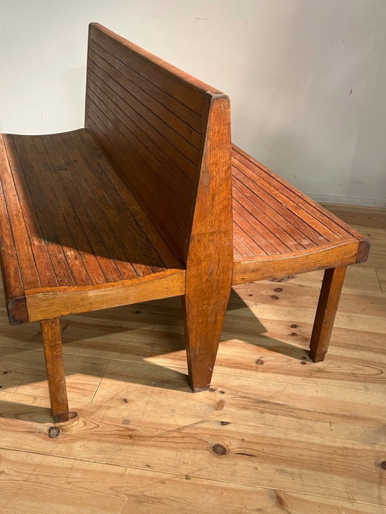 Image 1 of Banc de train industriel vintage 1950s