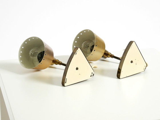 Image 1 of Twee prachtige zeldzame Mid Century Modern messing tafellampen