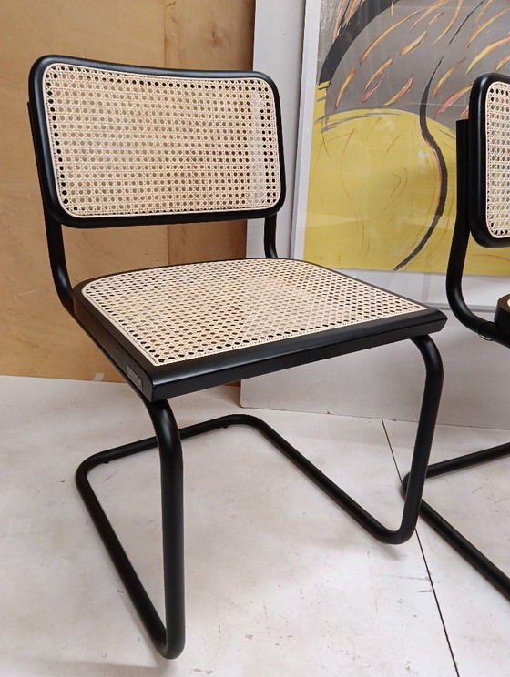 Image 1 of ALIVARMVSEVM 104. SET of 2 CESCA B32 Chairs (NEW) in Black Frame Limited Edition 