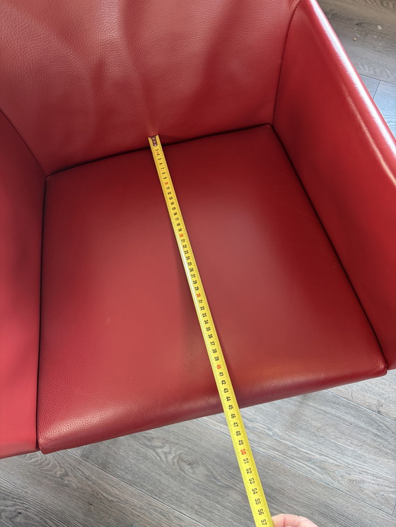 Image 1 of Rode leren eetkamer stoelen