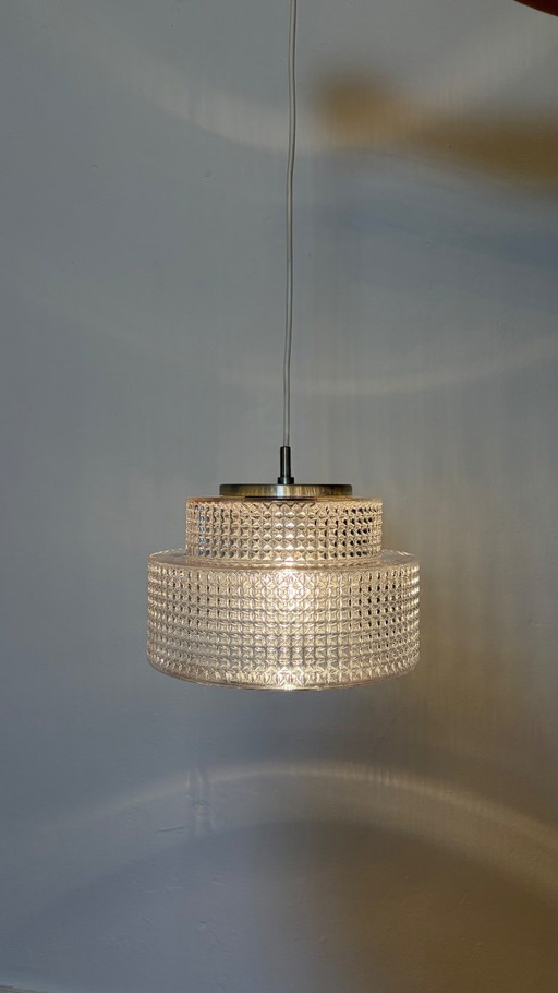 Suspension vintage type Vitrika – années 1960 – verre texturé – hanglampen, Glass, Metal