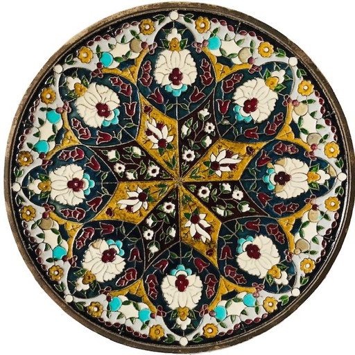 Assiette décorative vintage en laiton cloisonné mandala années 1970