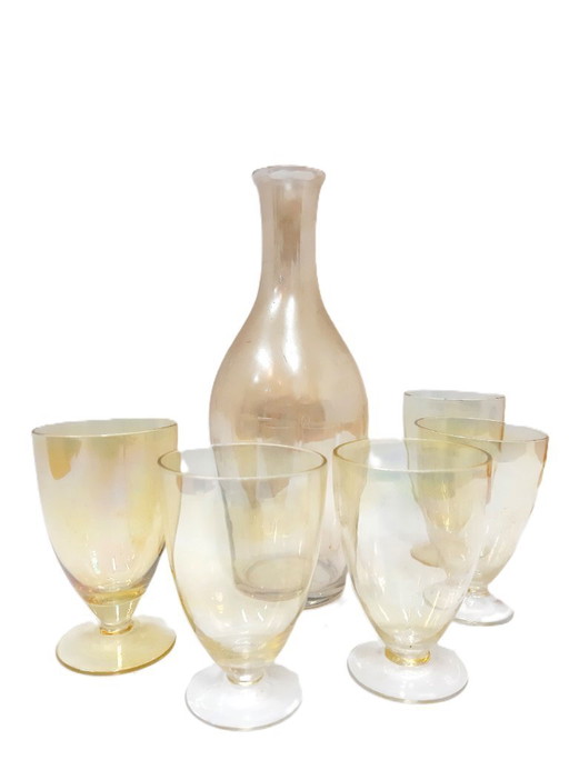Verre Golden Dreams des années 70 - lot de 5 verres avec une bouteille